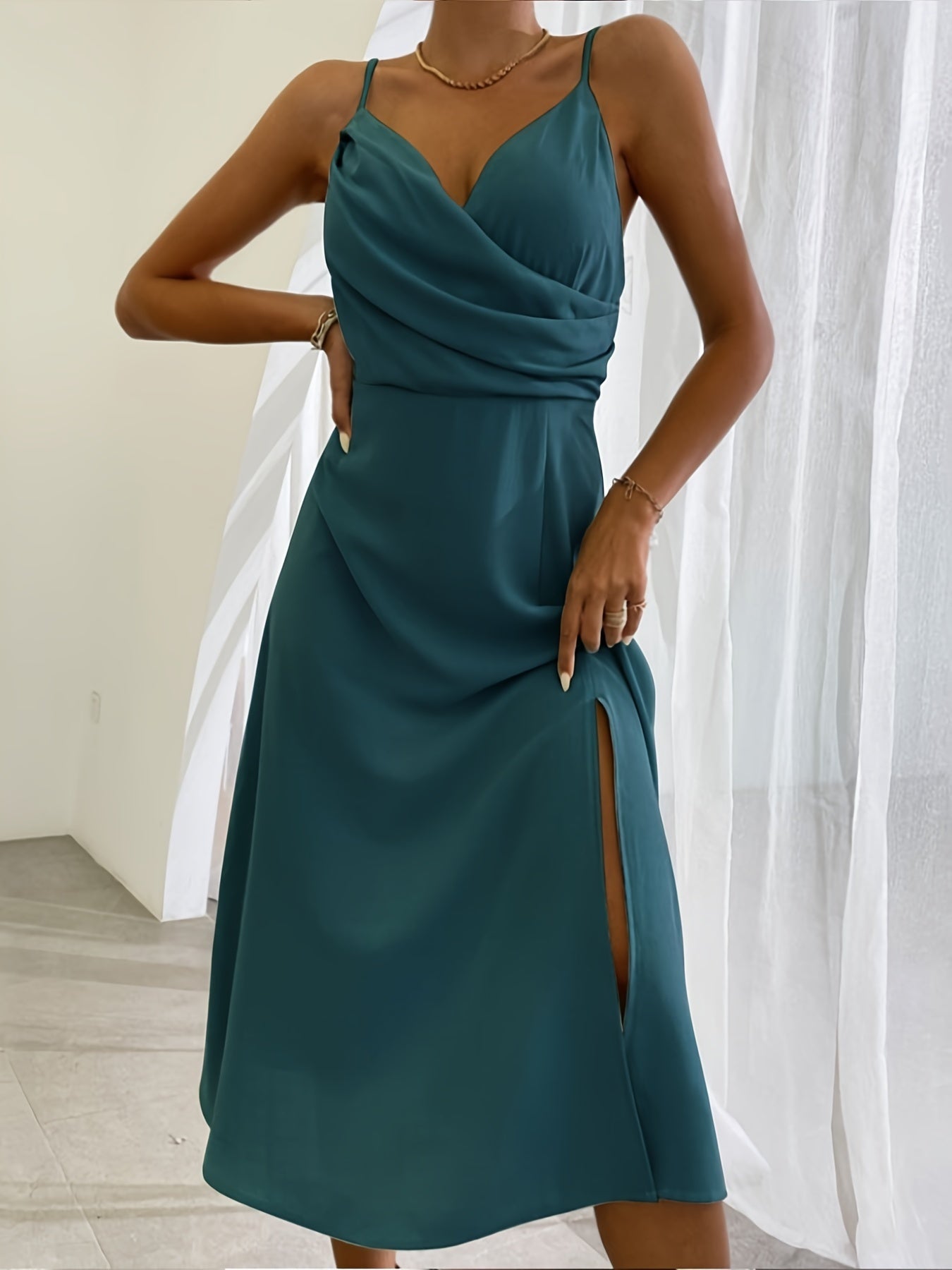 V-Neck Spaghetti Strap Slit Dress