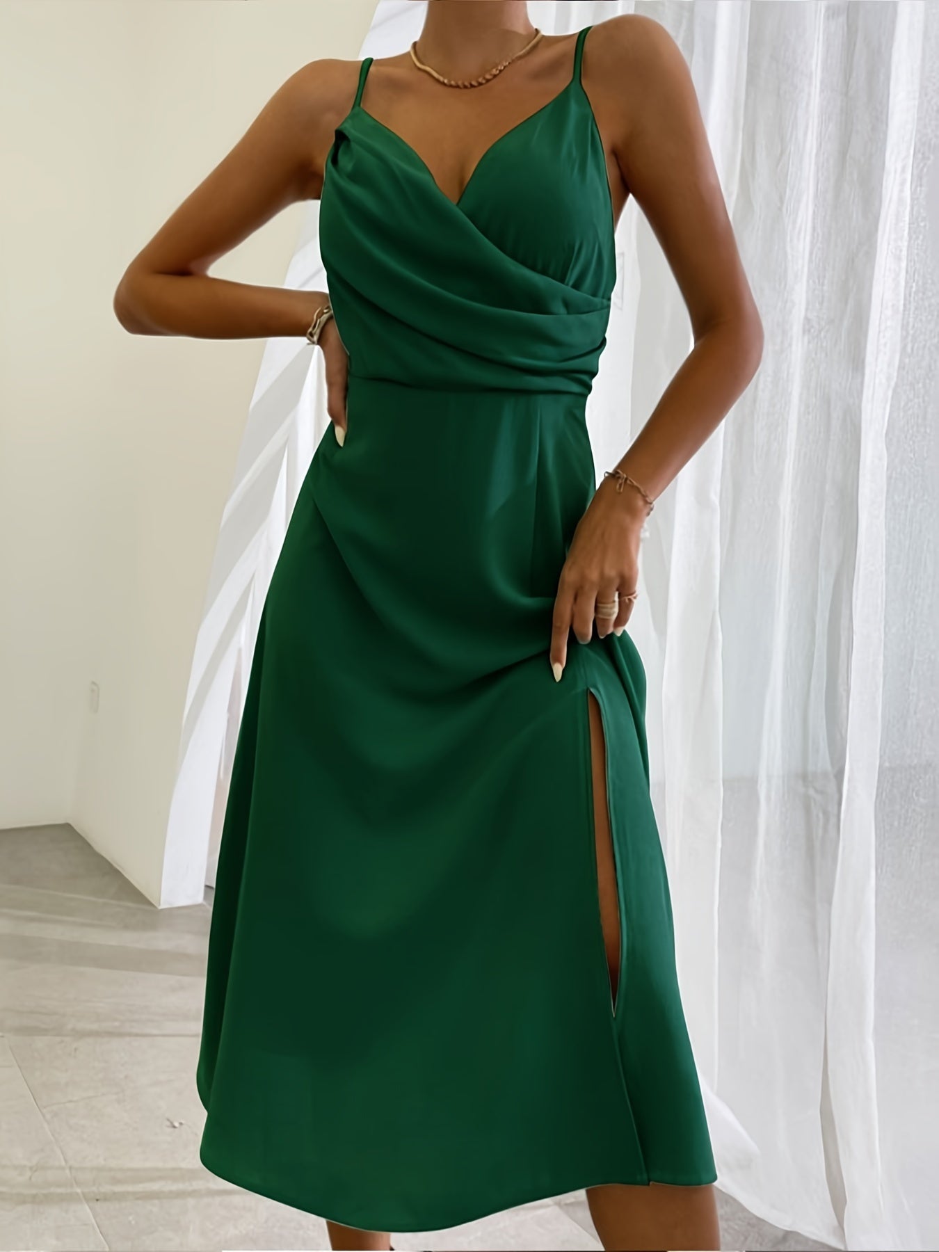 V-Neck Spaghetti Strap Slit Dress