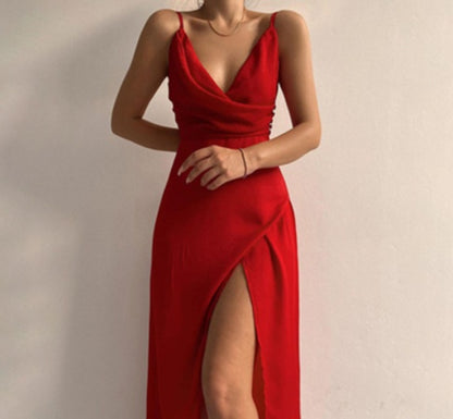 V-Neck Spaghetti Strap Slit Dress