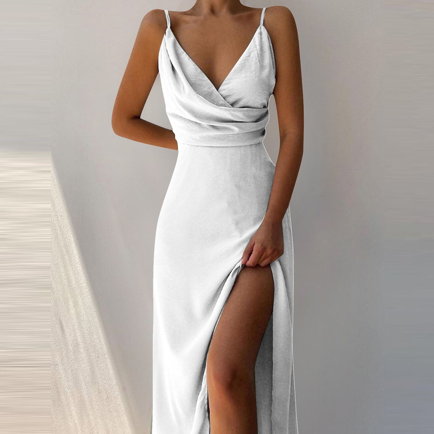 V-Neck Spaghetti Strap Slit Dress