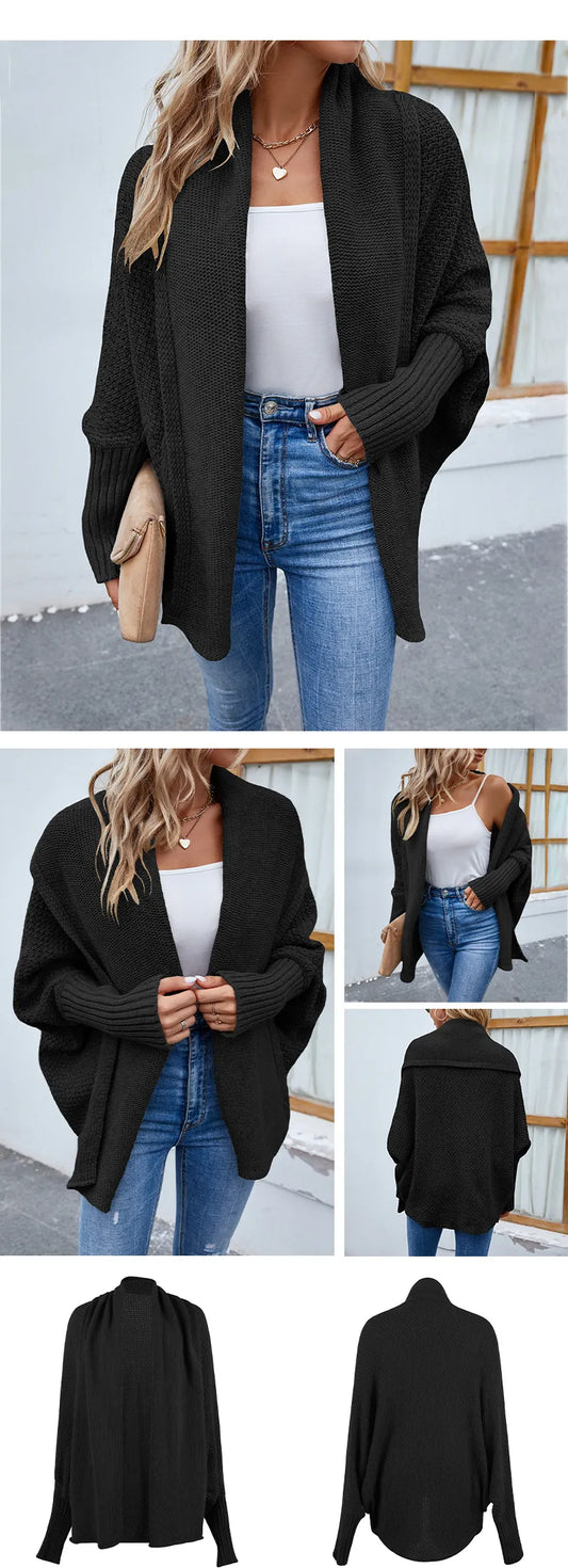 Women's Loose Knit Batwing Sleeve Cardigan – Autumn & Winter Fashion Jacket