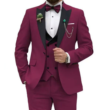 Men’s High-Quality Italian 3-Piece Slim Fit Tuxedo Suit – Blazer, Vest & Dress Pants for Groomsmen & Weddings