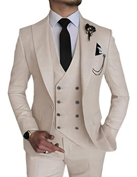 Men’s High-Quality Italian 3-Piece Slim Fit Tuxedo Suit – Blazer, Vest & Dress Pants for Groomsmen & Weddings