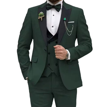 Men’s High-Quality Italian 3-Piece Slim Fit Tuxedo Suit – Blazer, Vest & Dress Pants for Groomsmen & Weddings