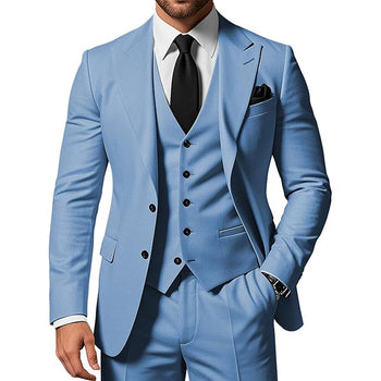 Men’s High-Quality Italian 3-Piece Slim Fit Tuxedo Suit – Blazer, Vest & Dress Pants for Groomsmen & Weddings