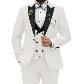 Men’s High-Quality Italian 3-Piece Slim Fit Tuxedo Suit – Blazer, Vest & Dress Pants for Groomsmen & Weddings