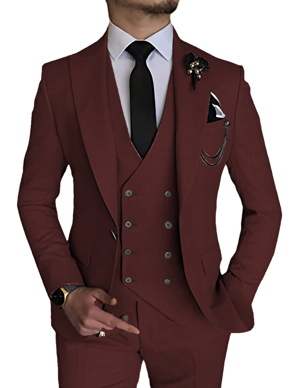 Men’s High-Quality Italian 3-Piece Slim Fit Tuxedo Suit – Blazer, Vest & Dress Pants for Groomsmen & Weddings