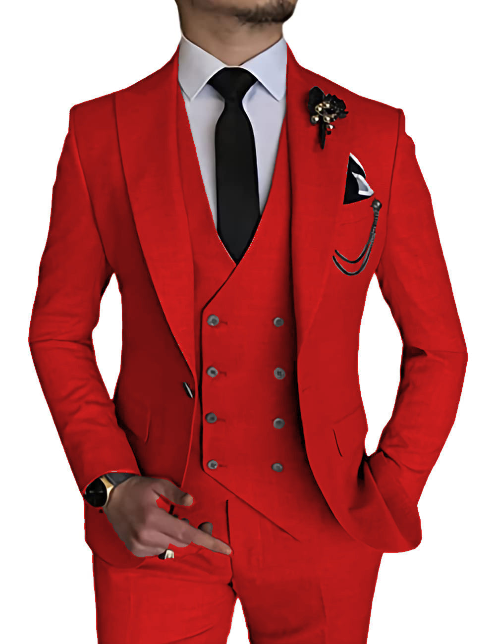 Men’s High-Quality Italian 3-Piece Slim Fit Tuxedo Suit – Blazer, Vest & Dress Pants for Groomsmen & Weddings