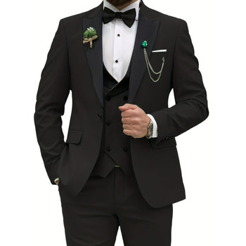 Men’s High-Quality Italian 3-Piece Slim Fit Tuxedo Suit – Blazer, Vest & Dress Pants for Groomsmen & Weddings