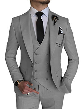 Men’s High-Quality Italian 3-Piece Slim Fit Tuxedo Suit – Blazer, Vest & Dress Pants for Groomsmen & Weddings
