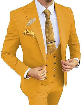 Men’s High-Quality Italian 3-Piece Slim Fit Tuxedo Suit – Blazer, Vest & Dress Pants for Groomsmen & Weddings