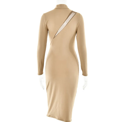 Women's Round Neck Long Sleeve Stitching Dress – Elegant & Modern Design
