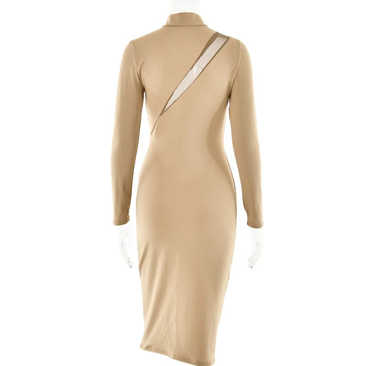 Women's Round Neck Long Sleeve Stitching Dress – Elegant & Modern Design