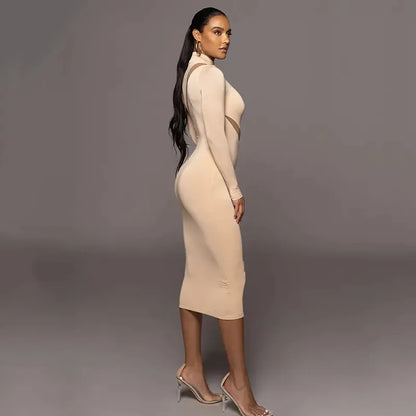 Women's Round Neck Long Sleeve Stitching Dress – Elegant & Modern Design