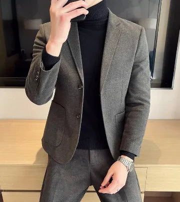 Men's Woolen Blazer Coat – Thick Leisure Wool Suit Jacket