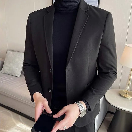 Men's Woolen Blazer Coat – Thick Leisure Wool Suit Jacket