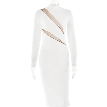 Women's Round Neck Long Sleeve Stitching Dress – Elegant & Modern Design