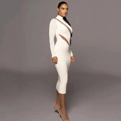 Women's Round Neck Long Sleeve Stitching Dress – Elegant & Modern Design