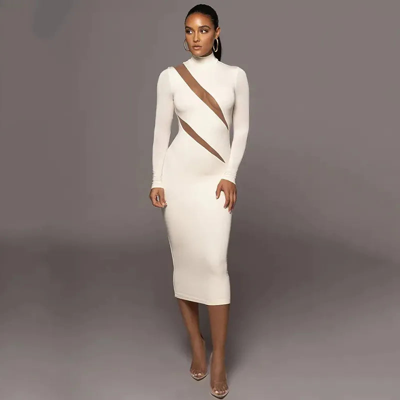 Women's Round Neck Long Sleeve Stitching Dress – Elegant & Modern Design