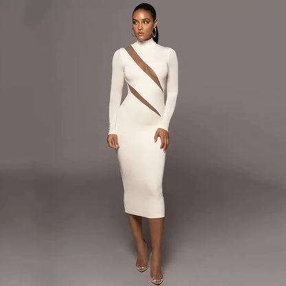 Women's Round Neck Long Sleeve Stitching Dress – Elegant & Modern Design